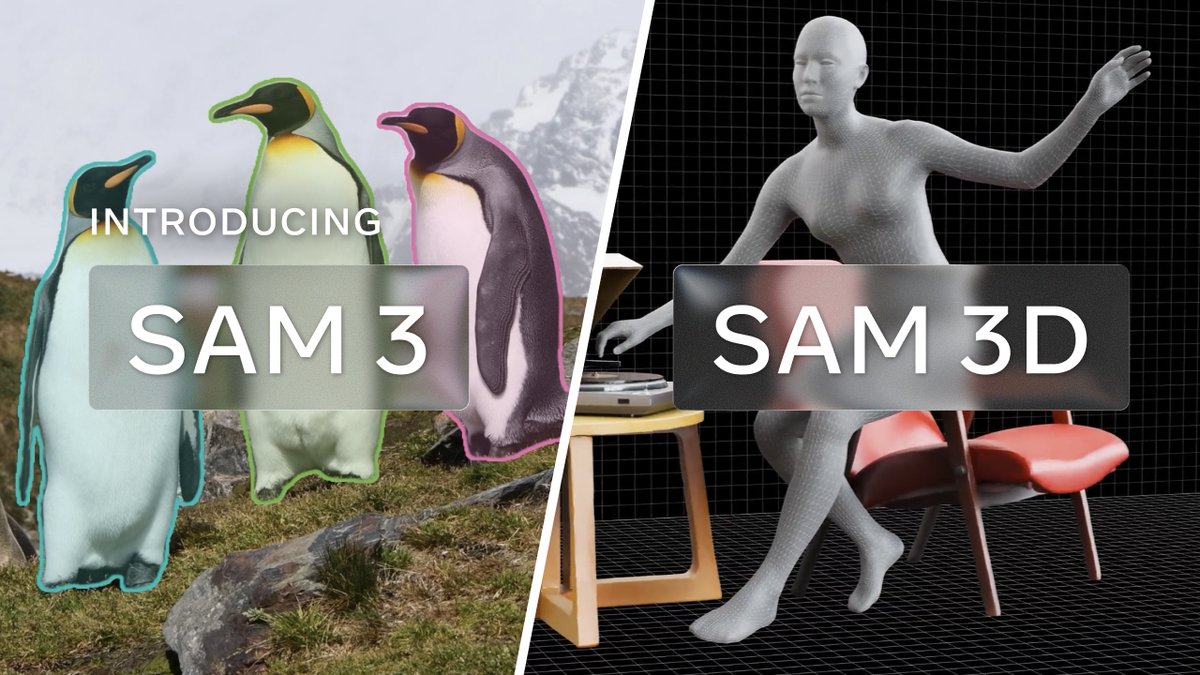 skasriel's tweet image. 🚀 Excited to share that our team at Meta just launched SAM 3 + SAM 3D! These models set a new standard for segmenting &amp;amp; reconstructing media, unlocking new possibilities for developers, researchers, &amp;amp; creators.

SAM 3: go.meta.me/d74ec5
SAM 3D: go.meta.me/f019f3