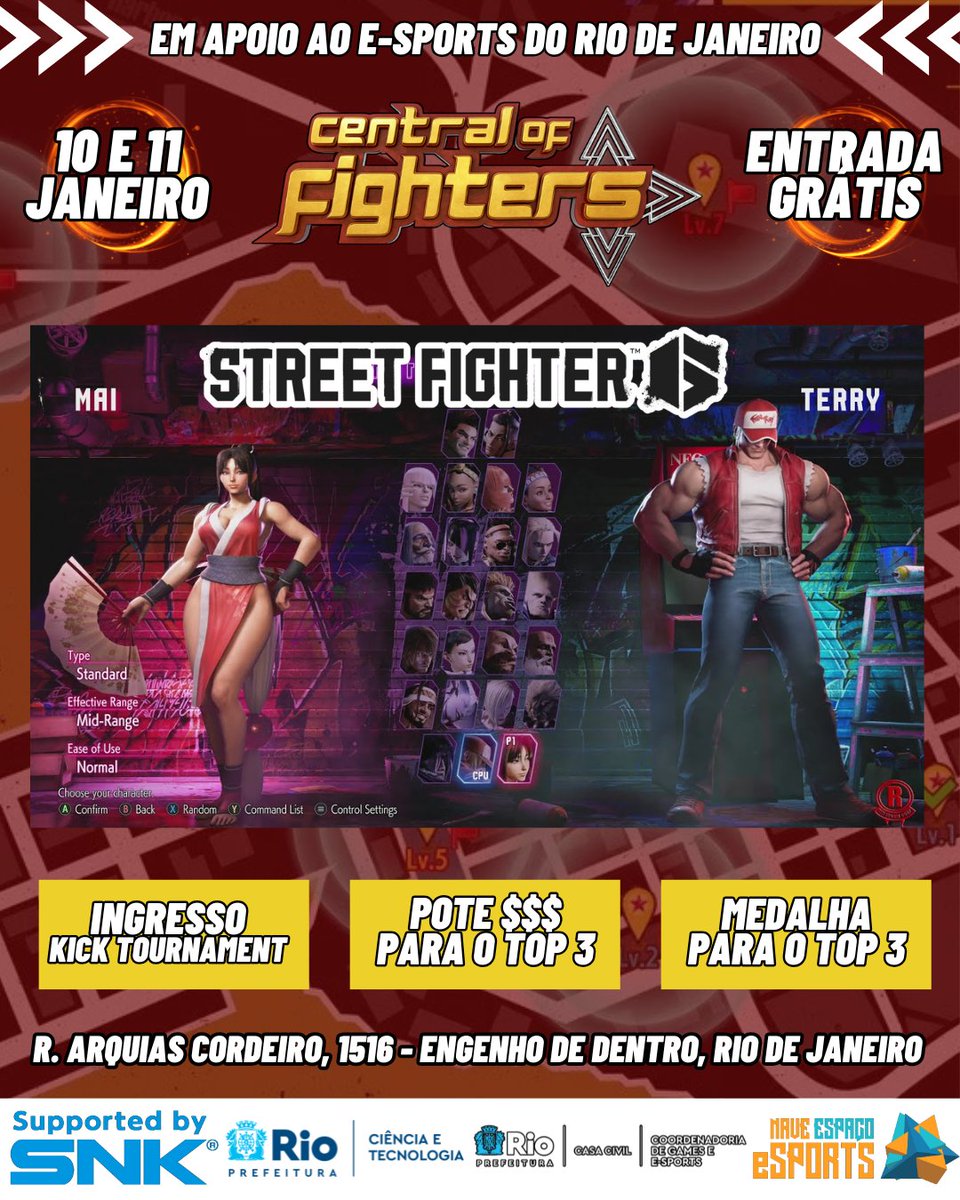 Dias 10 e 11 de Janeiro vai rolar os torneios tradicionais, com a taxa de inscrição $R20 convertida em premiação, e, além de medalhas, vamos custear sua entrada em 1 dos dias dos eventos <a href="/Imaginelandbr/">Imagineland</a> e <a href="/KICKTournament/">KICK Tournament</a> ,
Link de inscrição e valide no WPP
start.gg/tournament/cen…