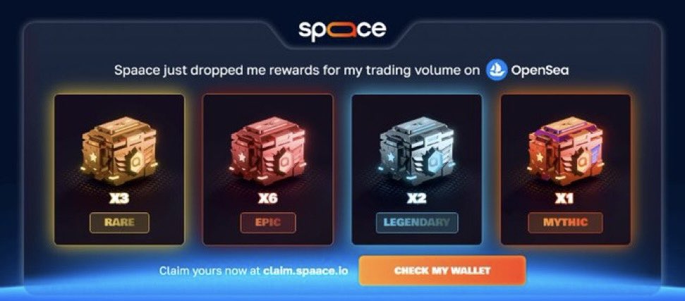 Predatorweb3's tweet image. Opensea farmers just got a surprise airdrop!

@spaace_io announced good surprise for opensea grinders

Your activity will give you pirate rewards 

If you farmed Wave 1 or Wave 2 chests then you’re rewarded

Go claim it from here : 
claim.spaace.io/os