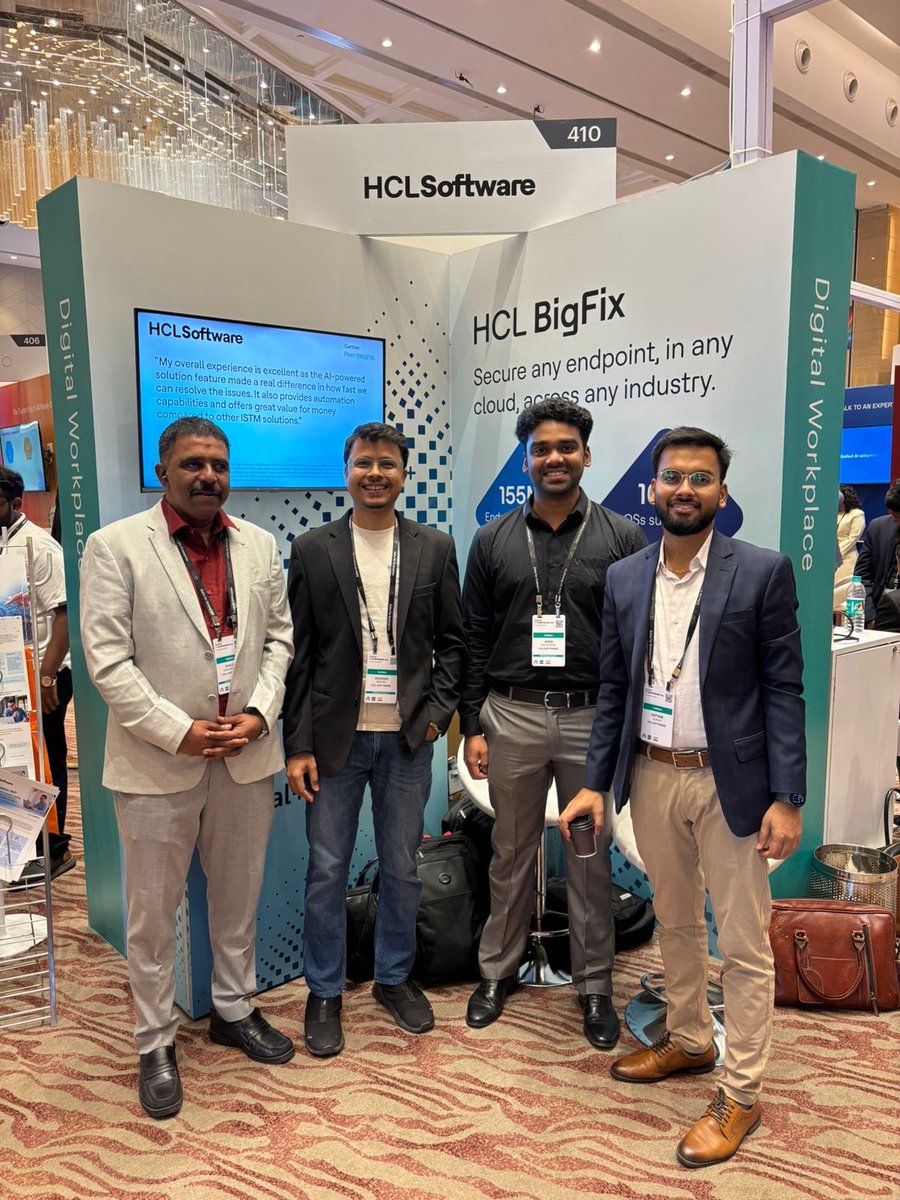 HCLBigfix's tweet image. Had an amazing time at the #Gartner IT Symposium in Kochi! Thanks to everyone who visited Booth 410 and connected with the BigFix team.

If you missed it, explore how BigFix simplifies, secures, and automates IT operations: hclsw.co/sb0jkp

#HCLSoftware #HCLBigFix
