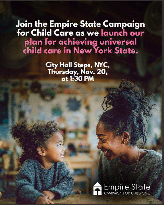 We're excited to launch our plan for achieving universal child care in New York State! Join us tomorrow at City Hall!
Read more about our plan here: empirestatechildcare.org/wp-content/upl…