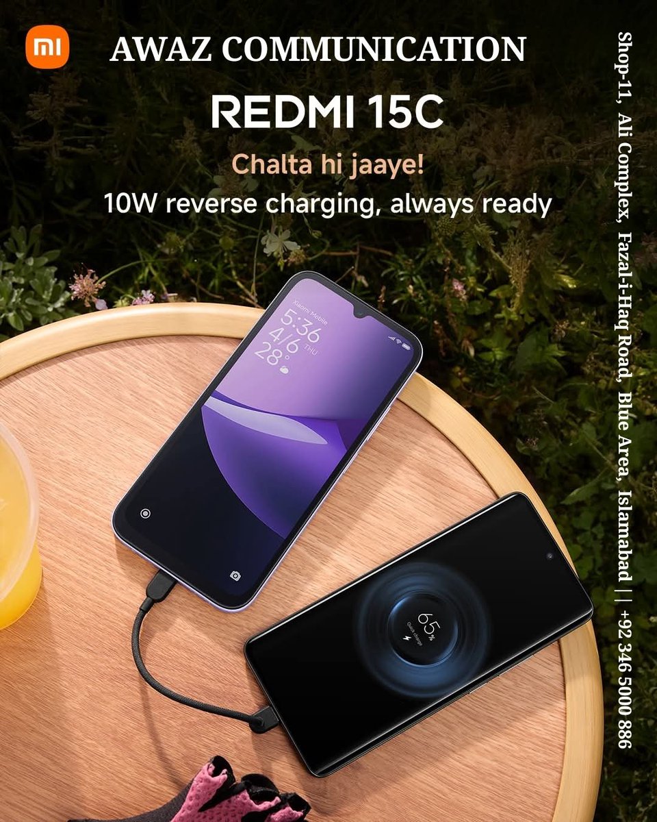 awaz_comm's tweet image. When your devices dip, #Redmi15C steps up with reliable 10W reverse power.🔋
#budget #AwazCommunication #islamabad