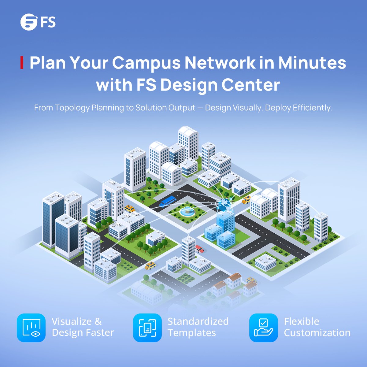 FScom_inc's tweet image. Tired of complex network planning? With FS Design Center, you can quickly build and visualize your campus network topology.
🔗Start your network design today: design-center.fs.com/design-center
#FS #DesignCenter #NetworkDesign #NetworkSolution #CampusNetwork