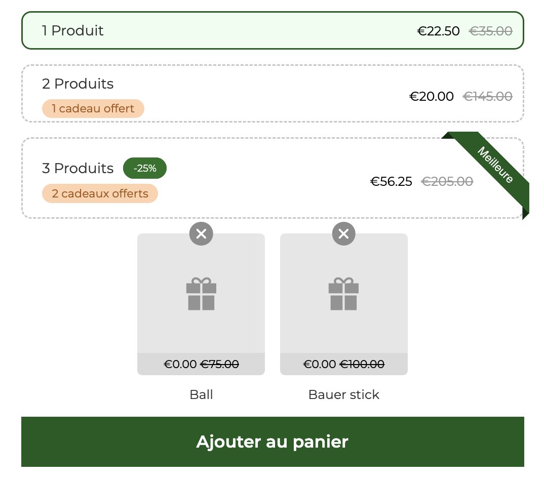 Si tu veux mettre en place ce type de bundles sans te prendre la tête:

WideBundle te permet de:

- Créer 3 niveaux d’offres en quelques clics
- Ajouter des cadeaux visibles dans chaque bundle
- Tester plusieurs structures pour voir laquelle te rapporte le plus

Tu l’installes,