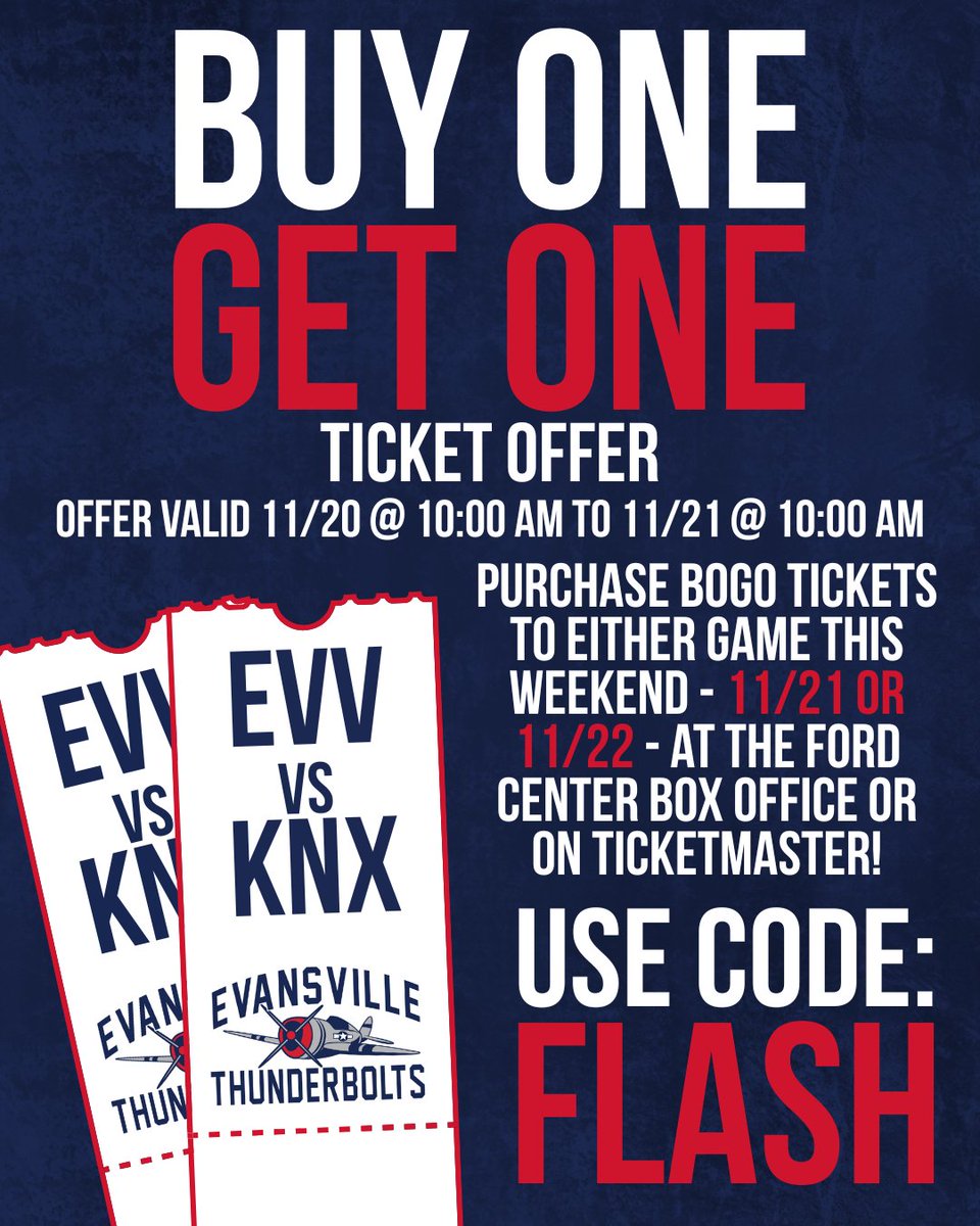 FLASH SALE⚡️

Get Buy One, Get One Free tickets to either game this weekend for the next 𝟮𝟰 𝗛𝗢𝗨𝗥𝗦!!

Use code FLASH on Ticketmaster or the Ford Center Ticket Office to access this deal!

Purchase tickets here: bit.ly/25-26GameTicke…

#LetsGoBolts | #WhoseHouse