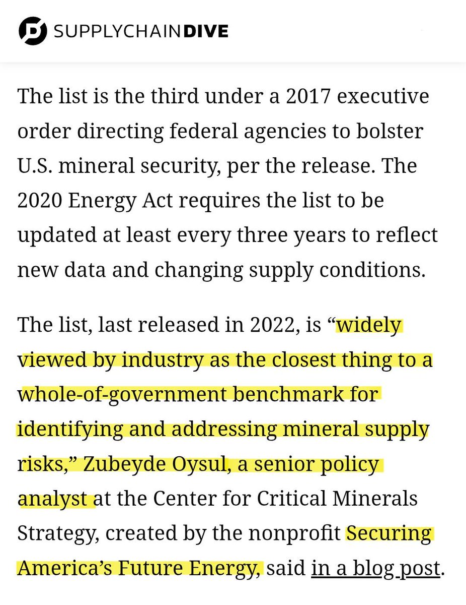SAFE in Supply Chain Dive: The <a href="/USGS/">USGS</a> 2025 List of Critical Minerals is "widely viewed by industry as the closest thing to a whole-of-government benchmark for identifying and addressing mineral supply risks."

With the U.S. importing 80% of the rare earths it used in 2024, the