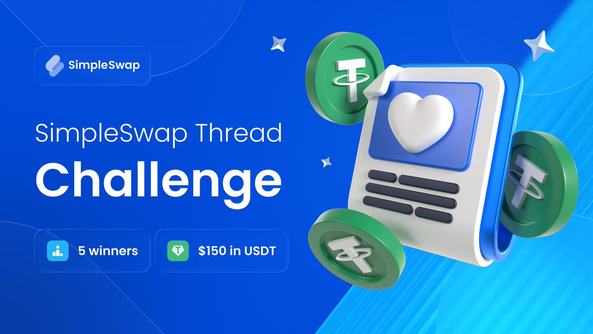 SimpleSwap_io's tweet image. 🧵 SimpleSwap Thread Challenge is LIVE!

Creators, traders, builders – it’s your turn 👇
Tell the world what SimpleSwap means to you: what you like, what you don’t, what stands out, how it compares to other swap platforms, and why you use (or don’t use) it.
Honest, personal takes…