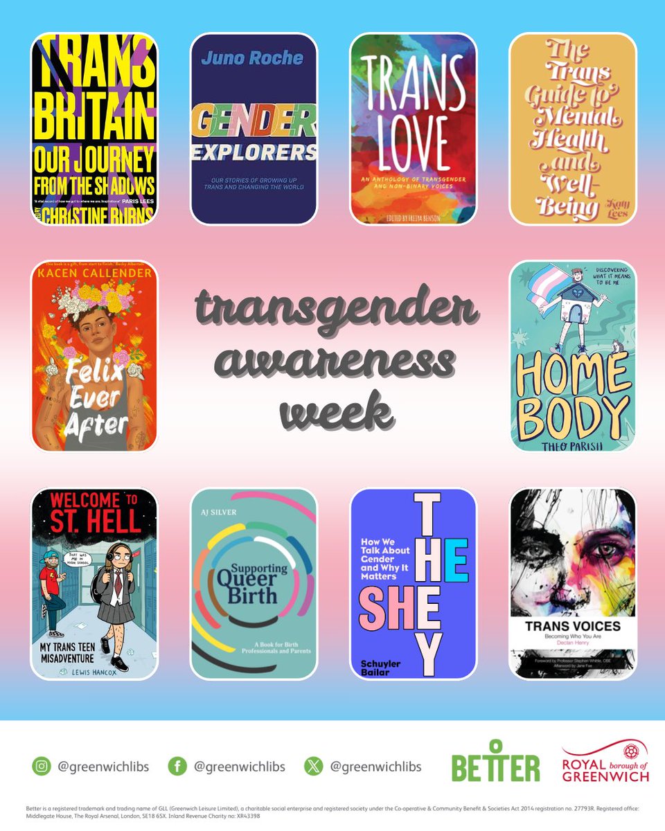GreenwichLibs's tweet image. This week is #TransAwarenessWeek. To learn more, these books are accessible and available resources. 🏳️‍⚧️ Use your #Greenwich #Library card + PIN to reserve here: bit.ly/3Ew1YFL to collect at your chosen library, or use #Libby 📚 #LoveYourLibrary