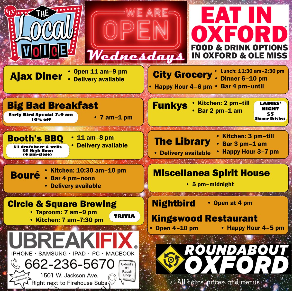 TheLocalVoice's tweet image. EAT IN OXFORD: Wednesday, November 19, 2025: Food &amp;amp; Drink Options + ROUNDABOUT OXFORD®: Entertainment in Oxford &amp;amp; Ole Miss

thelocalvoice.net/oxford/eat-in-…