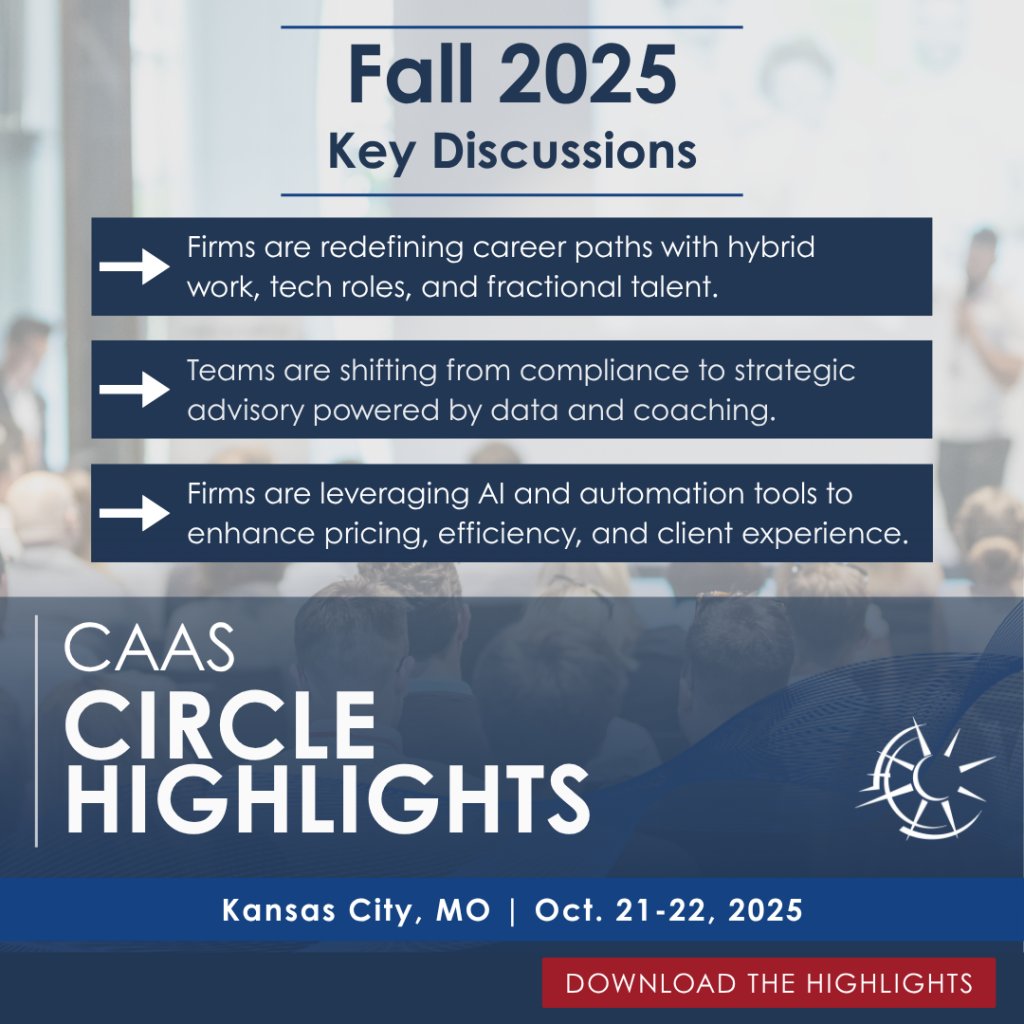 The newest CAAS Circle highlights show what leaders discussed this fall. 

Read the full summary here: boomer.link/j9l
#CAAS #AccountingFirms