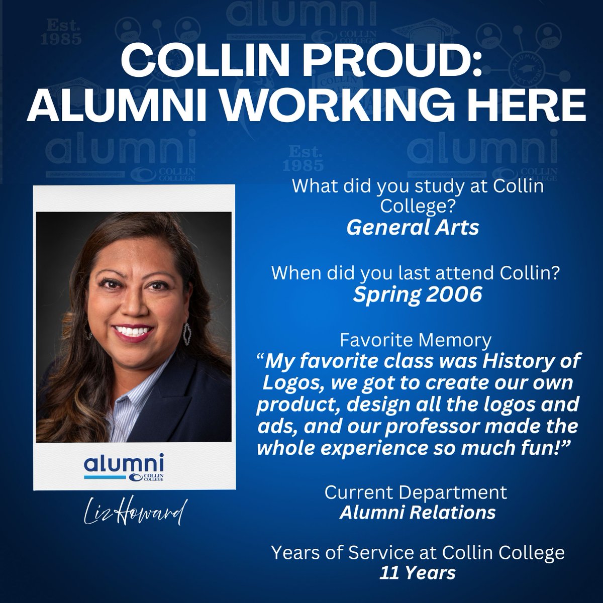 CollinAlumni's tweet image. 🐾 Another Collin alum, another story!
Don’t miss this week’s #CollinAlumniSpotlight, celebrating Cougars who came back to give back. 💙
