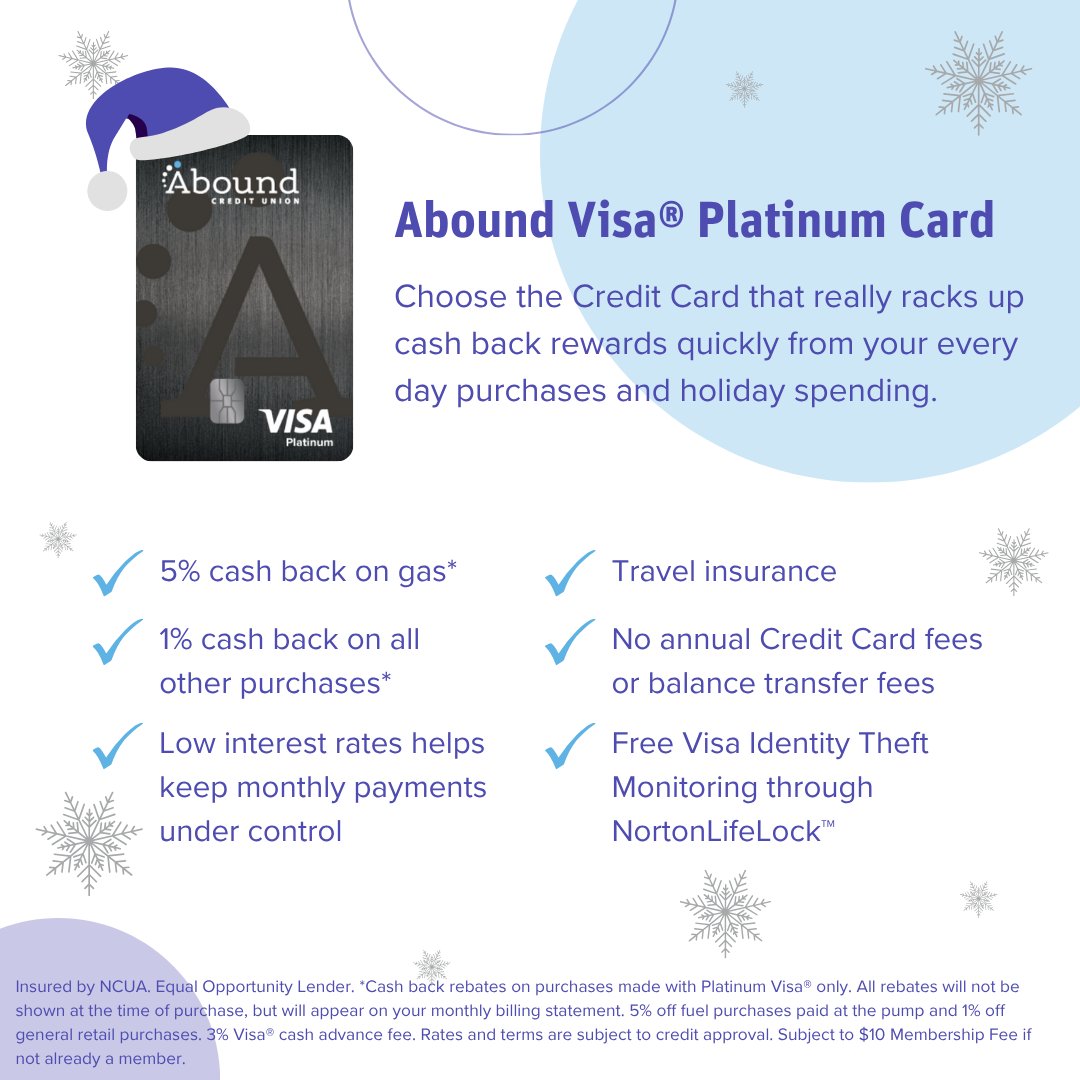 Swipe smarter this season! ❄️ Use your Abound Visa® Platinum Card for a safe, rewarding, and merry shopping experience. 🎄💳 #HolidayShopping