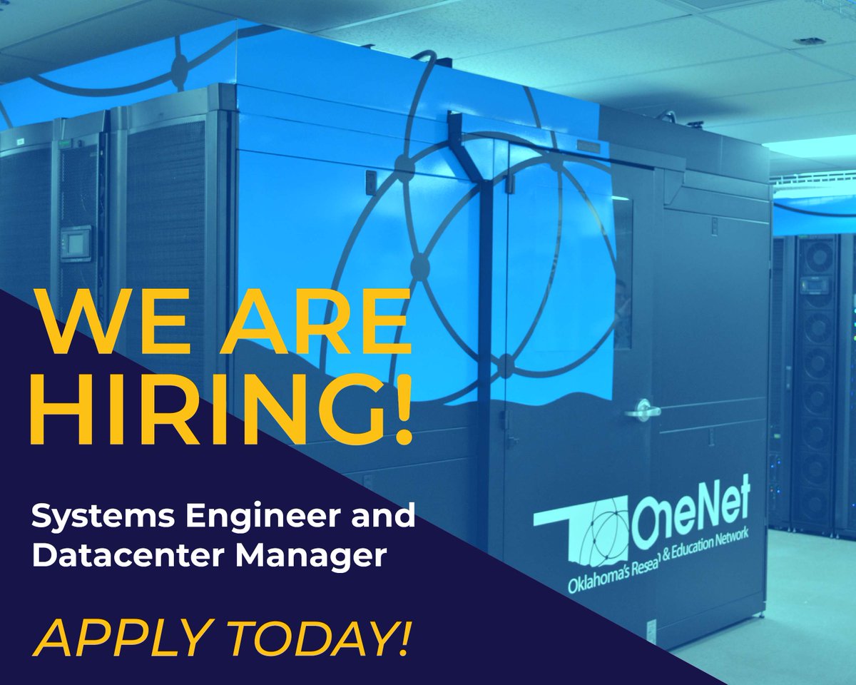 OneNetOK's tweet image. #NowHiring Join OneNet&apos;s systems team! We have an opening for a Systems Engineer &amp;amp; Datacenter Manager. Great team, benefits &amp;amp; tuition reimbursement! Learn more: onenet.net/onenet-job-opp… #WorkOnTheInternet #WeAreOneNet