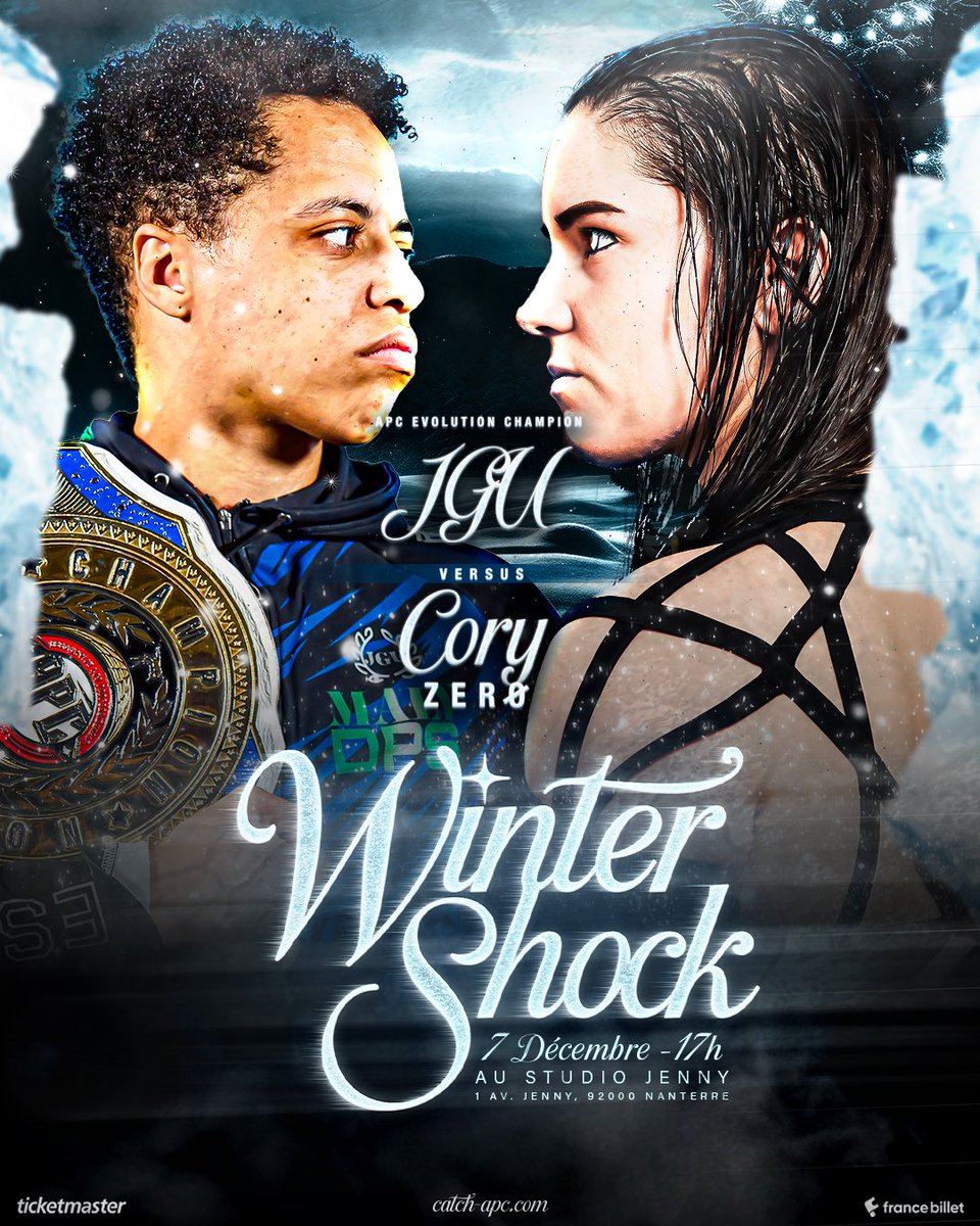 APCcatch's tweet image. 🥶 𝑾𝑰𝑵𝑻𝑬𝑹 𝑺𝑯𝑶𝑪𝑲
📅 7 décembre 2025 à 17h
📍 Studio Jenny | 1, avenue Jenny, 92000 Nanterre

🔥 Deux des plus grandes révélations européennes de l’année vont s’affronter le 7 décembre prochain. 🔥

@Cory_ZERO  🆚 @prowrestler_jgu 

🎟️ catch-apc.com/wintershock/