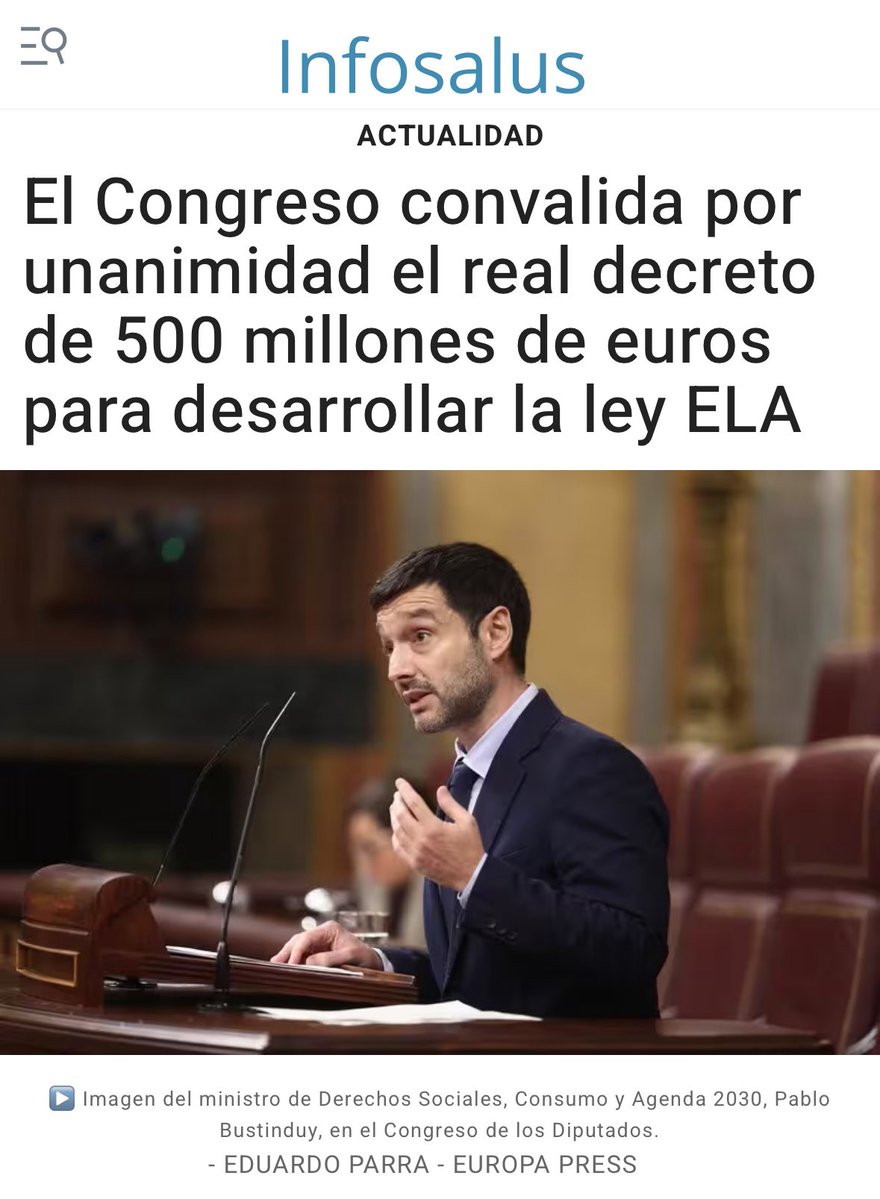 eduardoguti_'s tweet image. Política y políticos para solucionar los problemas de la ciudadanía. 

El real decreto propuesto por @pbustinduy desde @MSocialGob para desarrollar la ley ELA con de 500 mill€, se convalida por unanimidad en el Congreso. 
@europapress infosalus.com/actualidad/not…