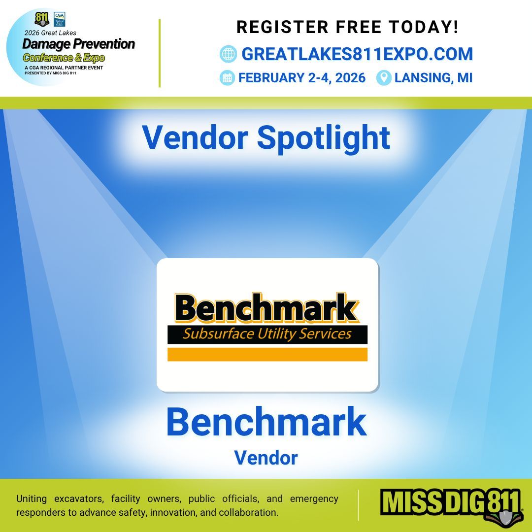MISSDIG811's tweet image. Looking for real-world damage prevention solutions? Benchmark delivers 24/7 locating with 99.99% accuracy. Meet them and other industry leaders at the #GreatLakes811Expo! 
Register free → greatlakes811expo.com