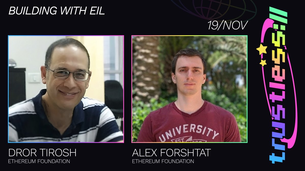 Come build with the new EIL SDK!

<a href="/drortirosh/">Dror Tirosh</a> and Alex Forshtat from the <a href="/ethereumfndn/">Ethereum Foundation</a> account &amp; chain abstraction team and co-authors of the <a href="/erc4337/">erc4337</a> and <a href="/ethinteroplayer/">EIL</a> protocols will deep dive into EIL and how to use its SDK

3:00 PM, next to the XL stage, Yellow Pavilion