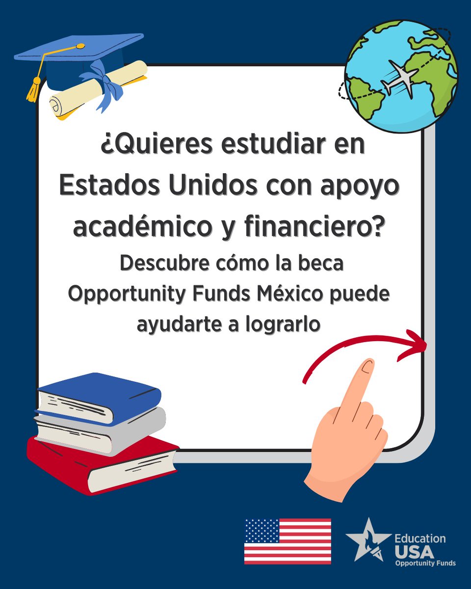USEmbassyMEX's tweet image. 🎓 ¿Ya conoces la beca Opportunity Funds México de EducationUSA?
 ➡️ Desliza y descubre cómo esta beca puede ser tu primer paso para estudiar en universidades de EUA y alcanzar tus metas académicas y sueños profesionales.
#OpportunityFundsMX #EducationUSA #StudyWithUS…