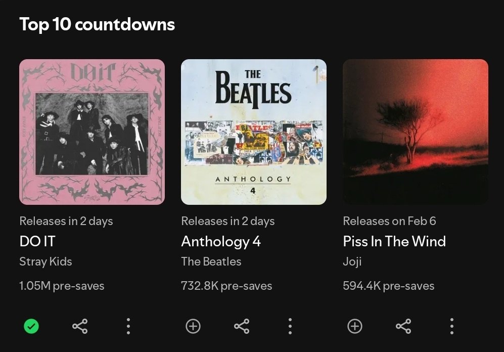 Spotify Global Countdown Chart:

#1 "DO IT" (#StrayKids) — 1.05M pre-saves (+30k) 🔥 

💿 spotify.link/6ZIOgYj3FXb