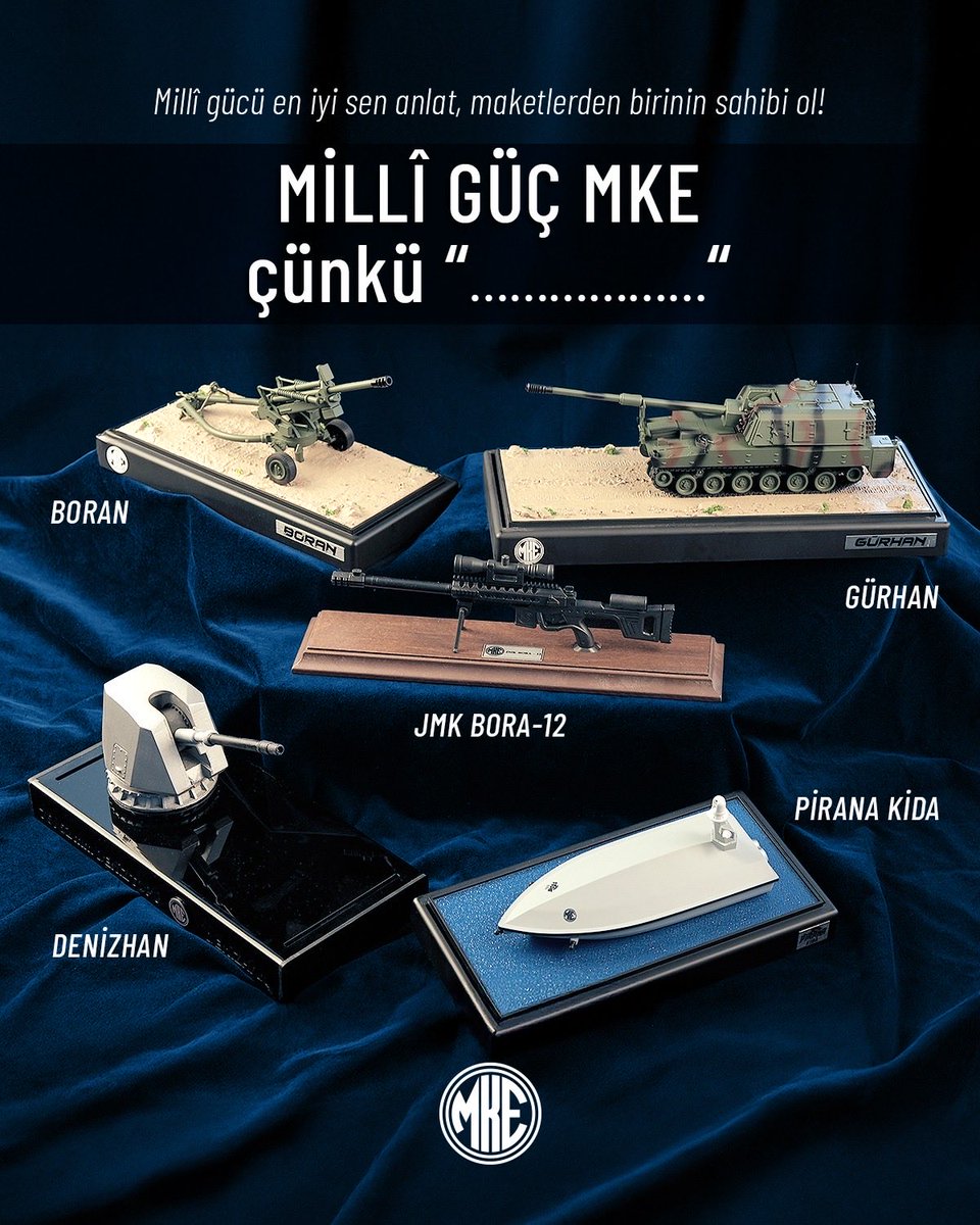 📣 ŞİMDİ SÖZ SENDE! TÜRKİYE’NİN MİLLÎ GÜCÜ MKE’Yİ EN İYİ SEN ANLAT!

Millî Gücü anlatan açıklamanı yorum olarak bizimle paylaş, en çok beğeniyi sen al maket sahibi olan 5 kişiden biri ol!

Katılım için:

* Değerlendirmeye dahil olmak için <a href="/MKEgovtr/">Makine ve Kimya Endüstrisi</a> X hesabı takip edilmelidir. 
*