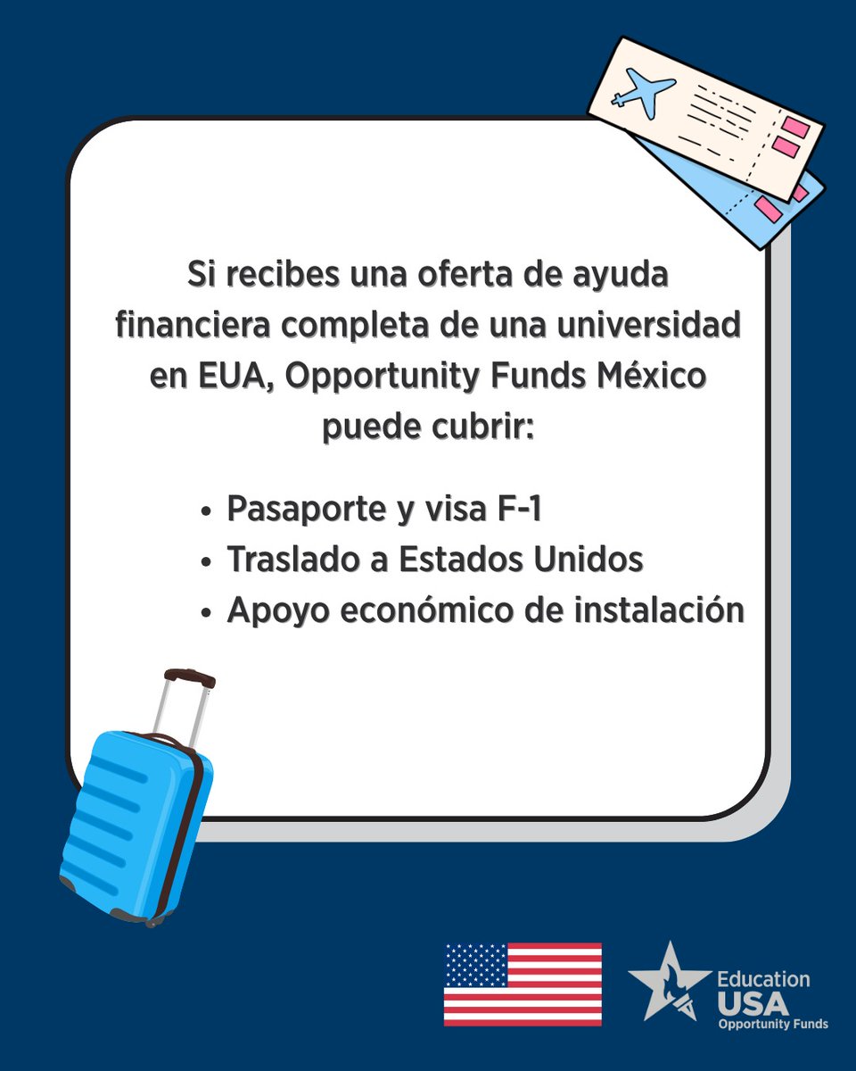 USEmbassyMEX's tweet image. 🎓 ¿Ya conoces la beca Opportunity Funds México de EducationUSA?
 ➡️ Desliza y descubre cómo esta beca puede ser tu primer paso para estudiar en universidades de EUA y alcanzar tus metas académicas y sueños profesionales.
#OpportunityFundsMX #EducationUSA #StudyWithUS…