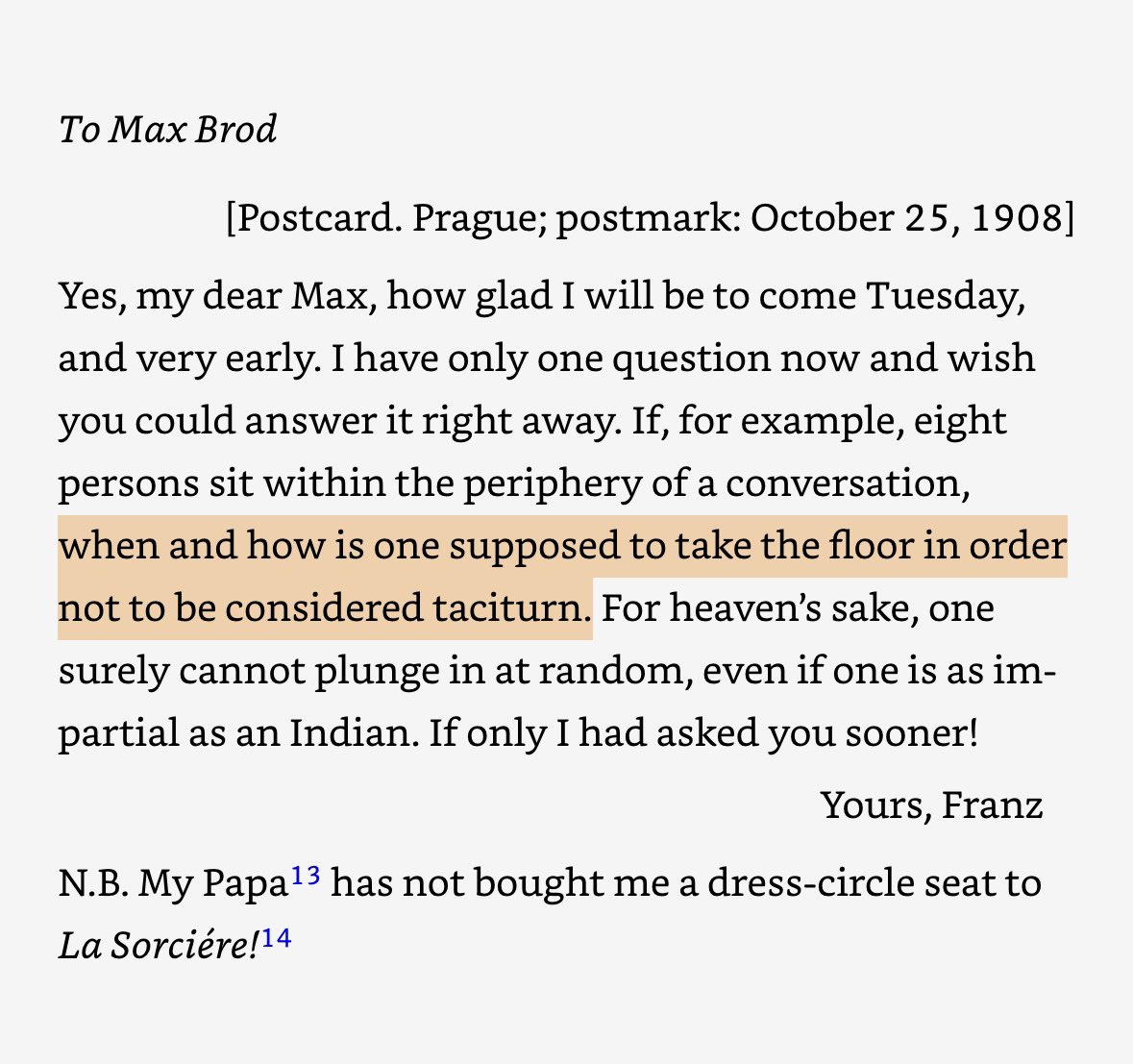 nicoscosc's tweet image. “Kafka wondered at what moment and how many times, when eight people are seated within the horizon of a conversation, it is appropriate to speak if one does not wish to be considered silent.”

(Blanchot, The Infinite Conversation)