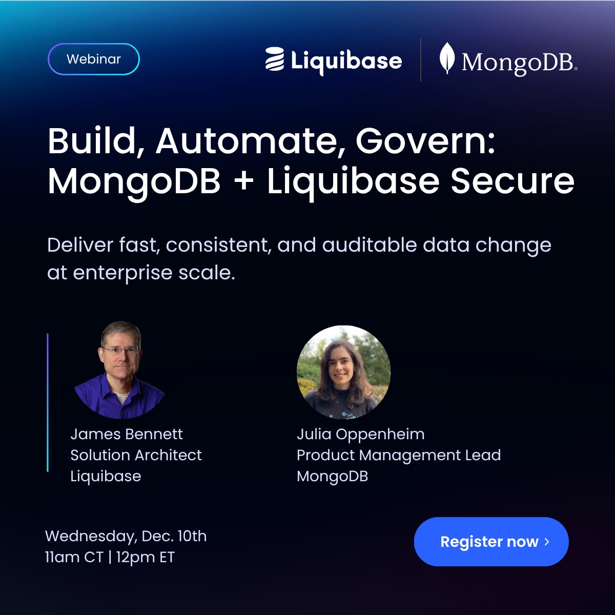 liquibase's tweet image. NEW: Governance for @MongoDB’s schema-flexible data is here

Webinar Dec 10, 12pm ET: Learn how to automate schema governance for AI workloads while deploying 120x faster.

Register: hubs.li/Q03Tyl0z0 #MongoDB #LiquibaseSecure #AIGovernance #DataOps