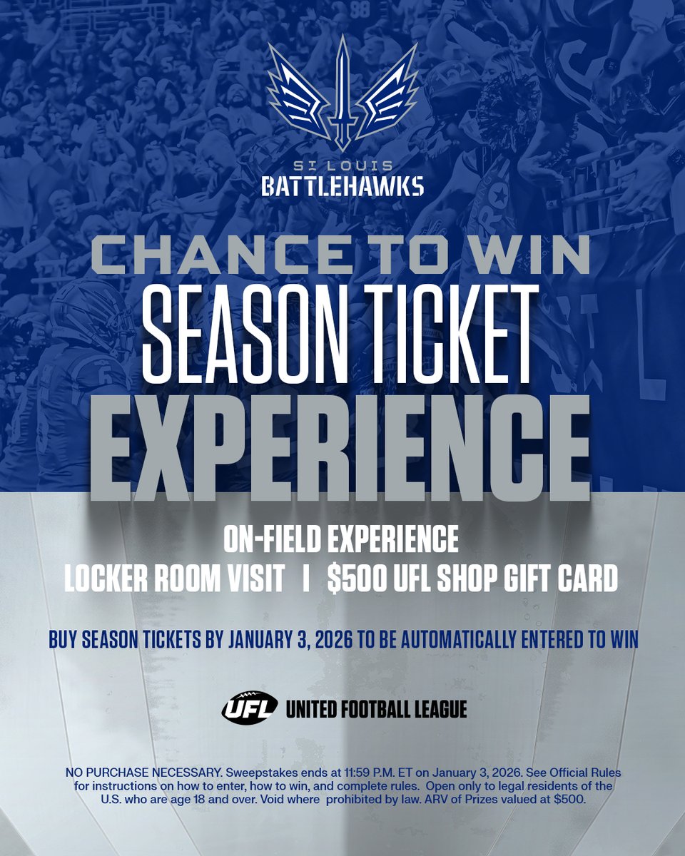 you could win the the ultimate battlehawks experience 👀

the best part? all you have to do is purchase your season tickets before january 3rd! don't miss this opportunity!

🔗: bit.ly/4i9555P