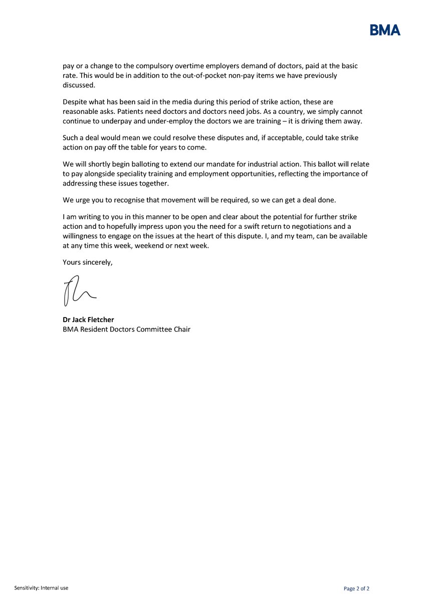 “Patients need doctors and doctors need jobs”

Today, we've written to <a href="/wesstreeting/">Wes Streeting</a> to ask the Government to resume talks – and work with us to agree a viable deal on pay and jobs.

Without movement on both, we’ll be left with no choice but to return to the picket lines.