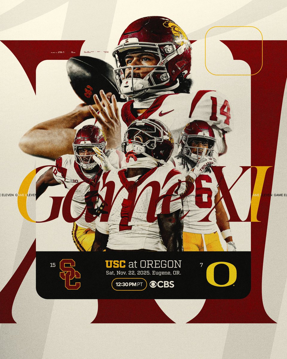 uscfb's tweet image. made for this 😤

🗓️ November 22nd
⚔️ at Oregon
⏰ 12:30 PM PT / 3:30 PM ET
🏟️ Autzen Stadium
📺 CBS