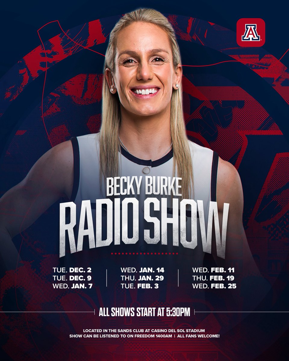 ArizonaWBB's tweet image. The Becky Burke Radio Show is just around the corner! 🎙️

All shows will be at the Sands Club, at Casino Del Sol Stadium, and will start at 5:30PM MST. If you’re not able to make it out, all shows can be heard on Freedom 1400AM!