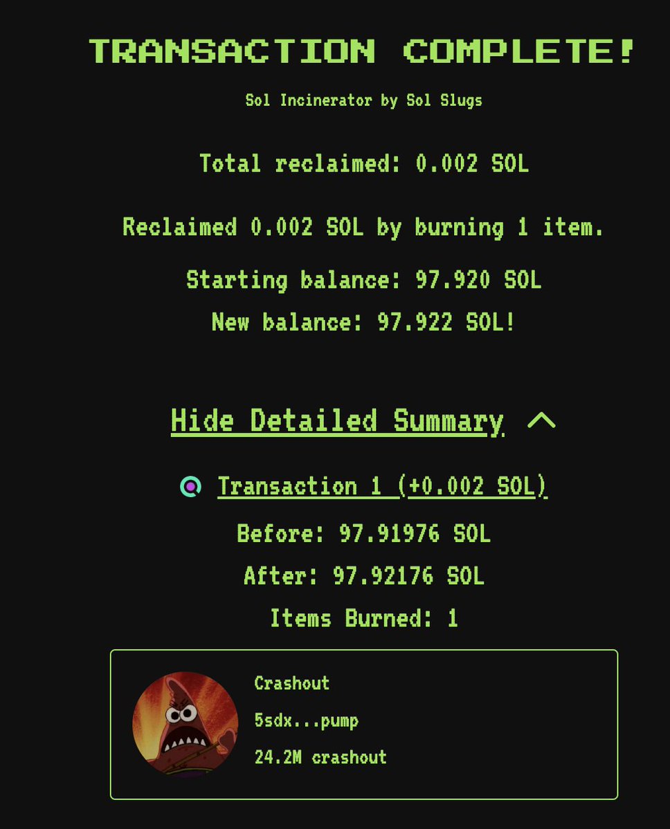 bought and burnt another 2.4% of $crashout

eternal crashout