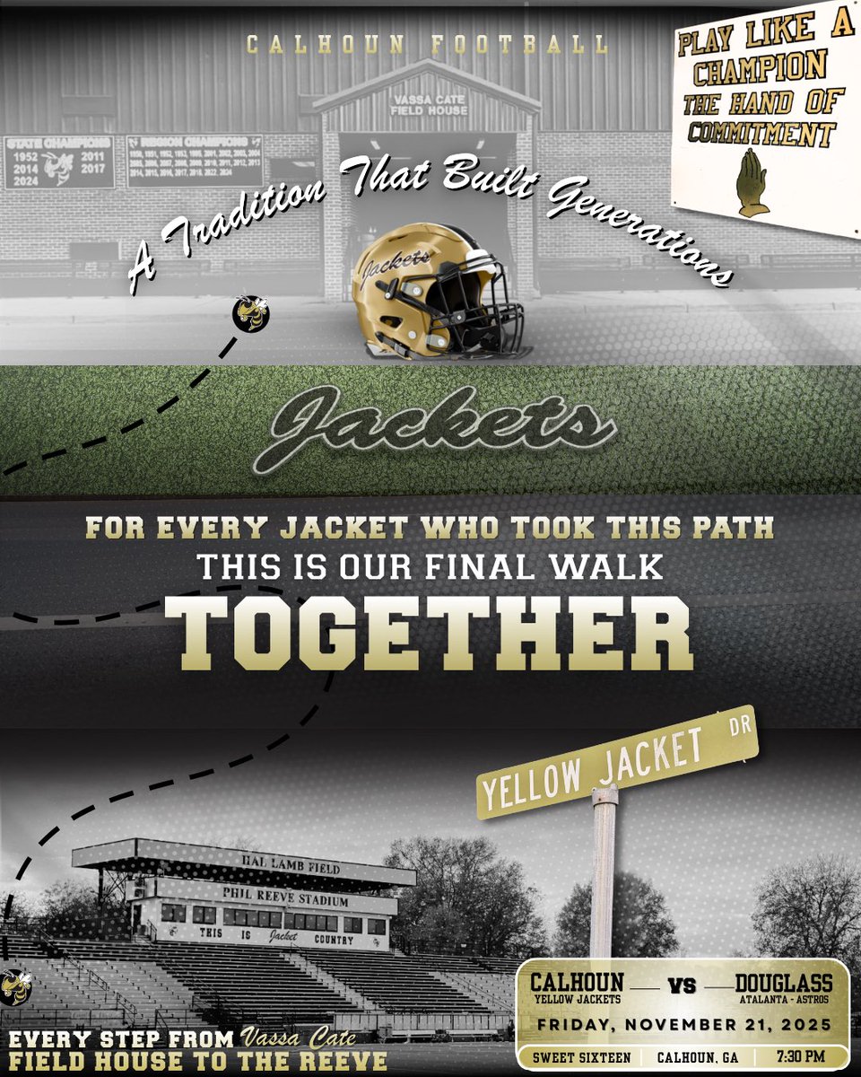 CHSJacketsFB's tweet image. This could also be the last time a Calhoun Football Team leaves the field house and crosses Yellow Jacket Drive for a game. We would like to invite as many former players, coaches, families, and fans to the game to see this last walk. #WAC