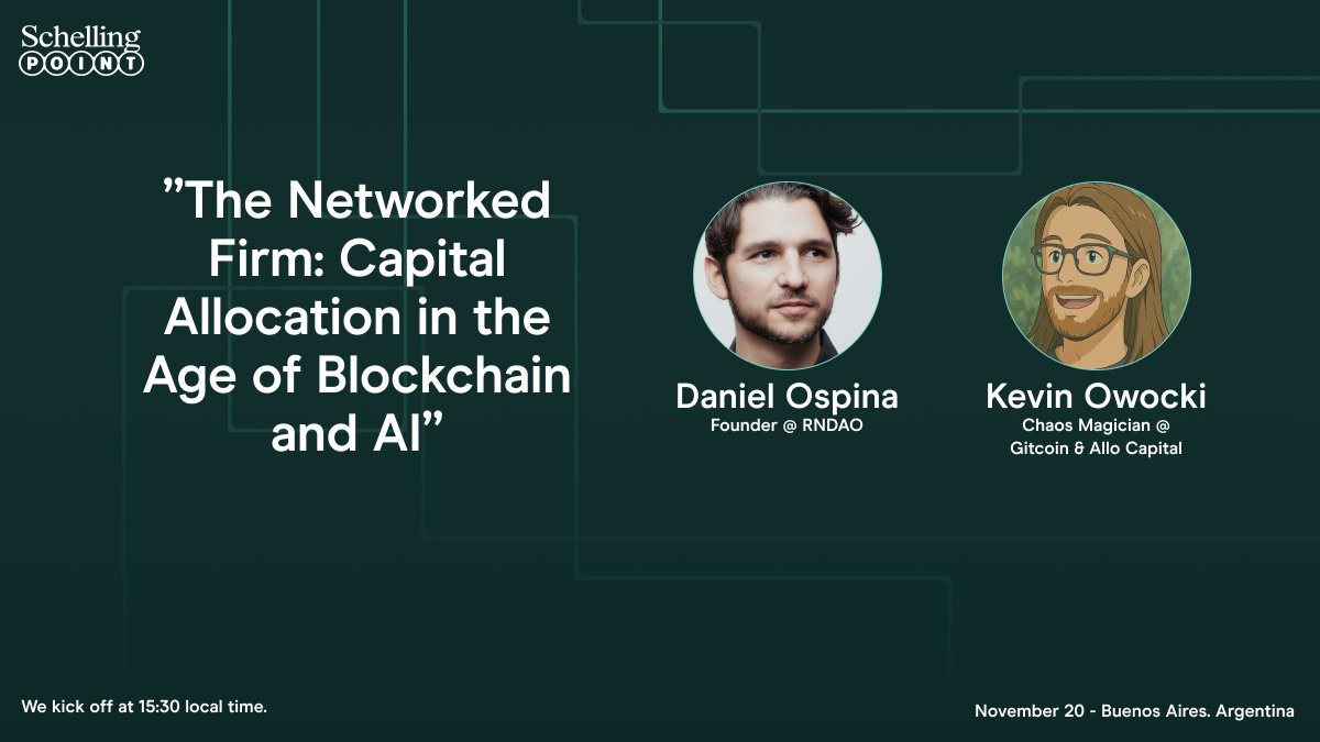 gitcoin's tweet image. Tomorrow at Schelling Point, @_Daniel_Ospina and @owocki dig into the future of how builders coordinate, fund, and organize in an AI-driven world.

If you care about where this ecosystem is heading, be in the room.

Starts at 15:30 local time🫡