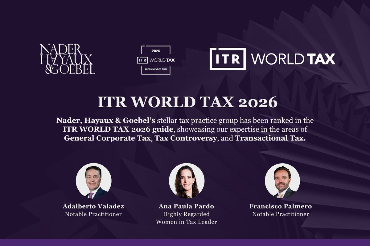 We are proud to share that our tax practice group has been recognised in the ITR World Tax 2026 rankings across three three key areas:

* General Corporate Tax
* Transactional Tax
* Tax Controversy

We also congratulate our individually recognised professionals:

Adalberto