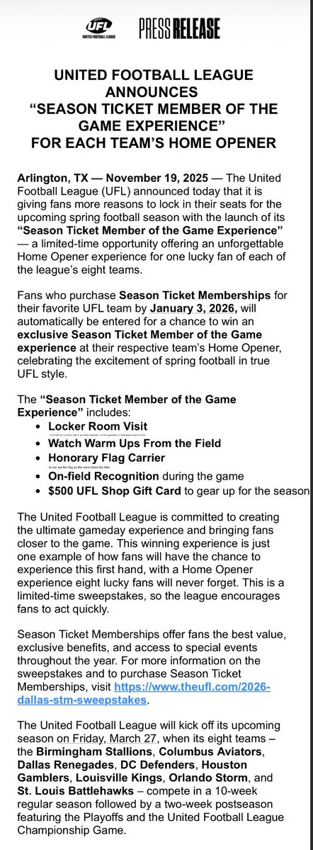 the_markcast's tweet photo. What a banner day for @RepoleStable’s @TheUFL.

New shop can’t launch and your team can’t even send out properly formatted press releases.

But I’m glad you brought back the @UFLGamblers! 😭🫡

Strong start!! 🤗

#UFL https://t.co/ten7Jja9ha