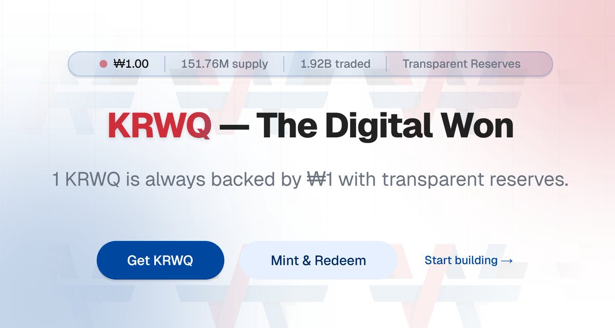 KrwqCash's tweet image. KRWQ just became the first Korean won stablecoin to surpass ₩1B in trading volume.

KRWQ is now the most traded KRW stable with liquidity growing on @AerodromeFi on Base.