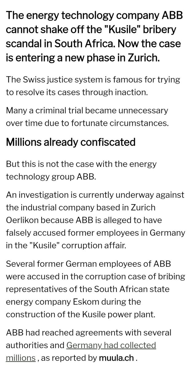koko_matshela's tweet image. On the Swiss press today. The kind of stuff @goolamv wont tell and the South African press wont tell you.

ABB paid $315M to the US, R2.5bn back to the @NPA_Prosecutes, R1.59bn to Eskom and still faces German &amp;amp; Swiss fines for bribing its way into Kusile — yet today a Zurich