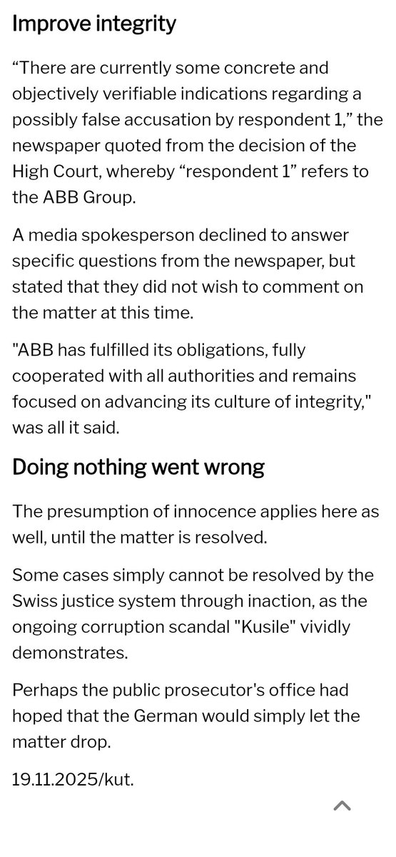 koko_matshela's tweet image. On the Swiss press today. The kind of stuff @goolamv wont tell and the South African press wont tell you.

ABB paid $315M to the US, R2.5bn back to the @NPA_Prosecutes, R1.59bn to Eskom and still faces German &amp;amp; Swiss fines for bribing its way into Kusile — yet today a Zurich