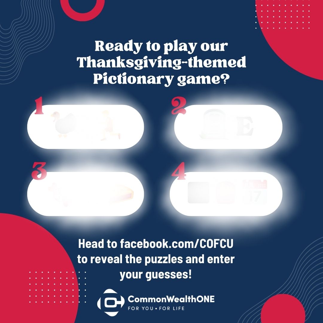 Happy Member Appreciation Day! We're celebrating with Thanksgiving-themed Pictionary on Facebook — and you could win a $100 grocery gift card! Head over to facebook.com/COFCU, reveal the unblurred puzzles, and drop your guesses in the comments. 

#MemberAppreciation #COFCU
