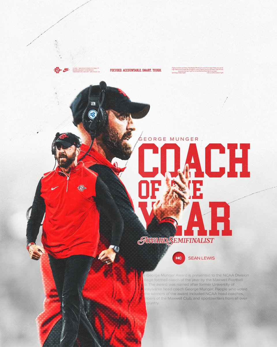 AztecFB's tweet image. Our Process Works.

Congratulations to Coach Lewis for being named a semifinalist for the George Munger Coach of the Year Award!

📰: goaztecs.com/news/2025/11/1…

#AztecFAST 🍢 x #BeTheA1pha 🐺 x #TheClimb 📈