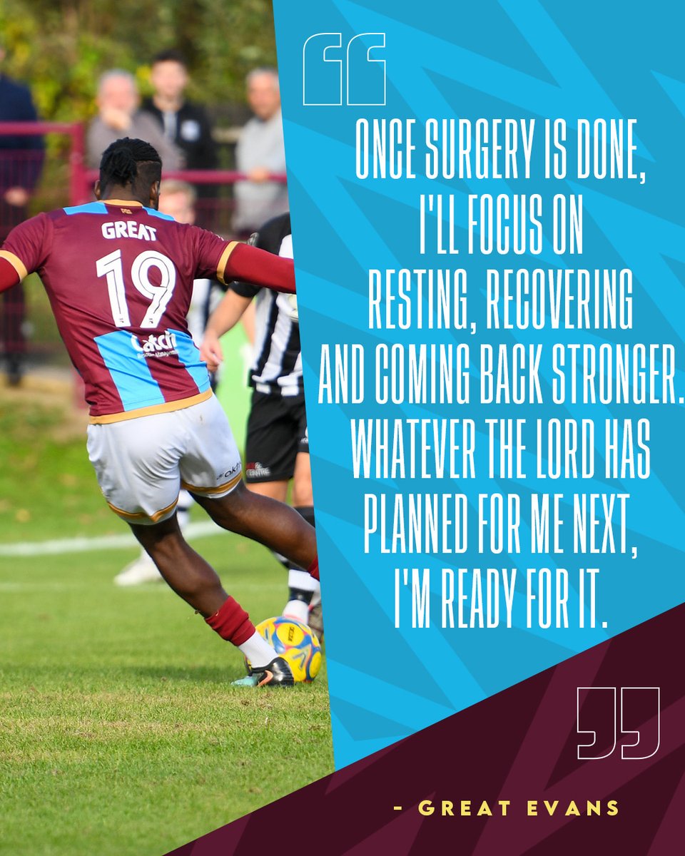 🏥 𝗜𝗡𝗝𝗨𝗥𝗬 𝗨𝗣𝗗𝗔𝗧𝗘 | <a href="/NuffieldHealth/">Nuffield Health</a> 

We can confirm that striker <a href="/NiiokaiEvans/">Great Niiokai Evans</a> is set for an extended period on the sidelines as he prepares to undergo knee surgery.

We look forward to supporting Great's post-surgery rehab as he builds towards a return in 2026! 💪