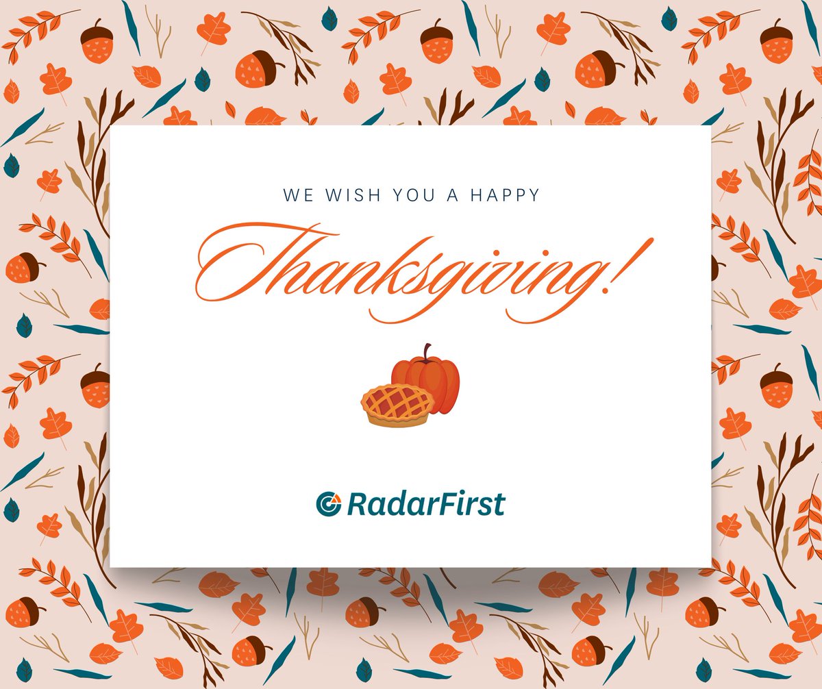 Privacy breaches take no holidays, but we hope you do! 🍂 🦃

The <a href="/radarfirst/">RadarFirst</a> team wishes you a safe, secure, and happy Thanksgiving. 

#PrivacyProfessionals #ComplianceCommunity #HappyThanksgiving #RadarFirst