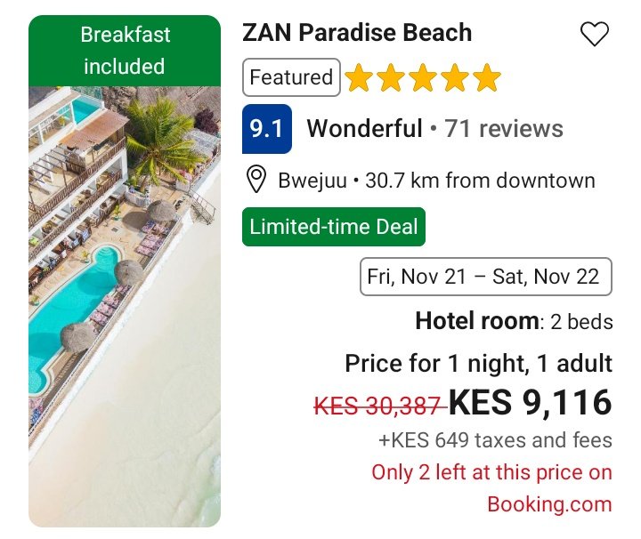 70% off!

Zanzibar now can't give away rooms and high season is around the corner.

Karma.