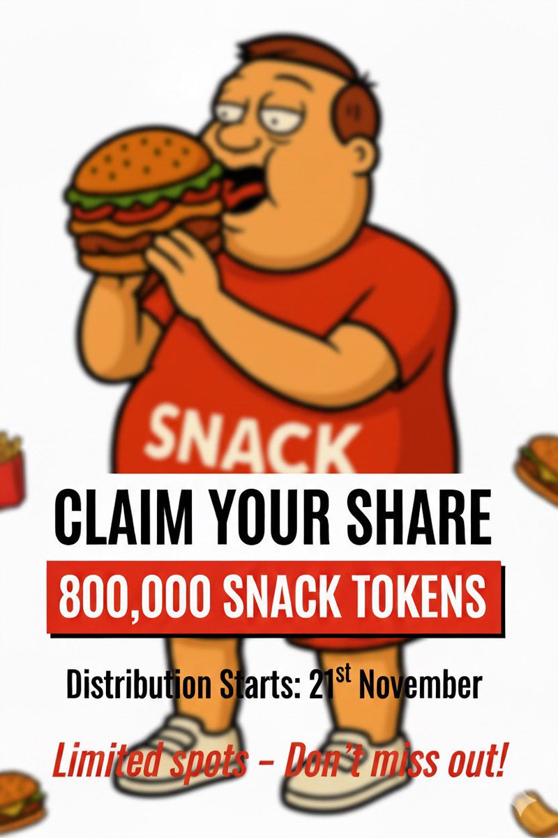 SnackContact's tweet image. Claim 800.000 $SNACK AirDrop for first 800 🔥

 $SNACK The future of descentralized finance is lading straight to your wallet.

Complete the task;
✅follow @SnackContact 
✅RT + Like
✅Comments $SOL address 

Distribution airdrop November 21st 🍔