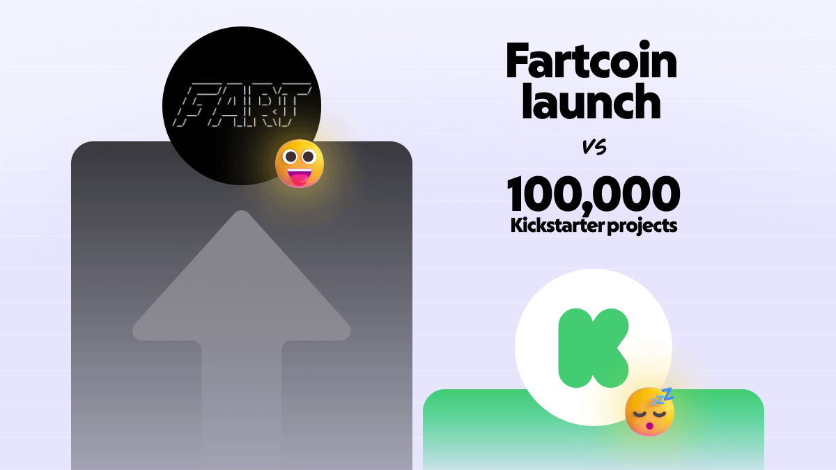 Fartcoin 출시와 10만 개의 Kickstarter 프로젝트 비교 그래픽