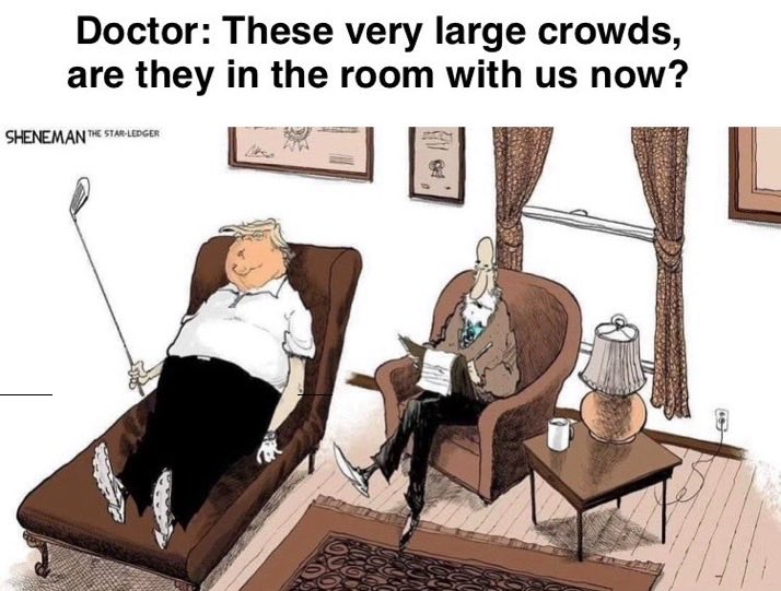 From 2024 election
Trump claimed that Kamala's huge campaign crowd were computer generated AI but that HIS rallies had lines miles long. We saw many empty seats and people leaving early. Trump was weaving nonstop about the same stupid nonsense and people FELL ASLEEP 
True Story