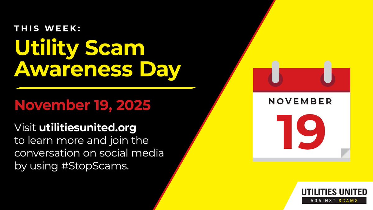 It's International Fraud Awareness Week and today is Utility Scam Awareness Day! 🤝 

Don't fall for urgency. ✋ 

Remember: 
🔴 Slow Down
🟢 Verify 
🛑 Stop Scams 

Learn more ➡️ enter.gy/61857gMA5

#WePowerLife | #StopScams