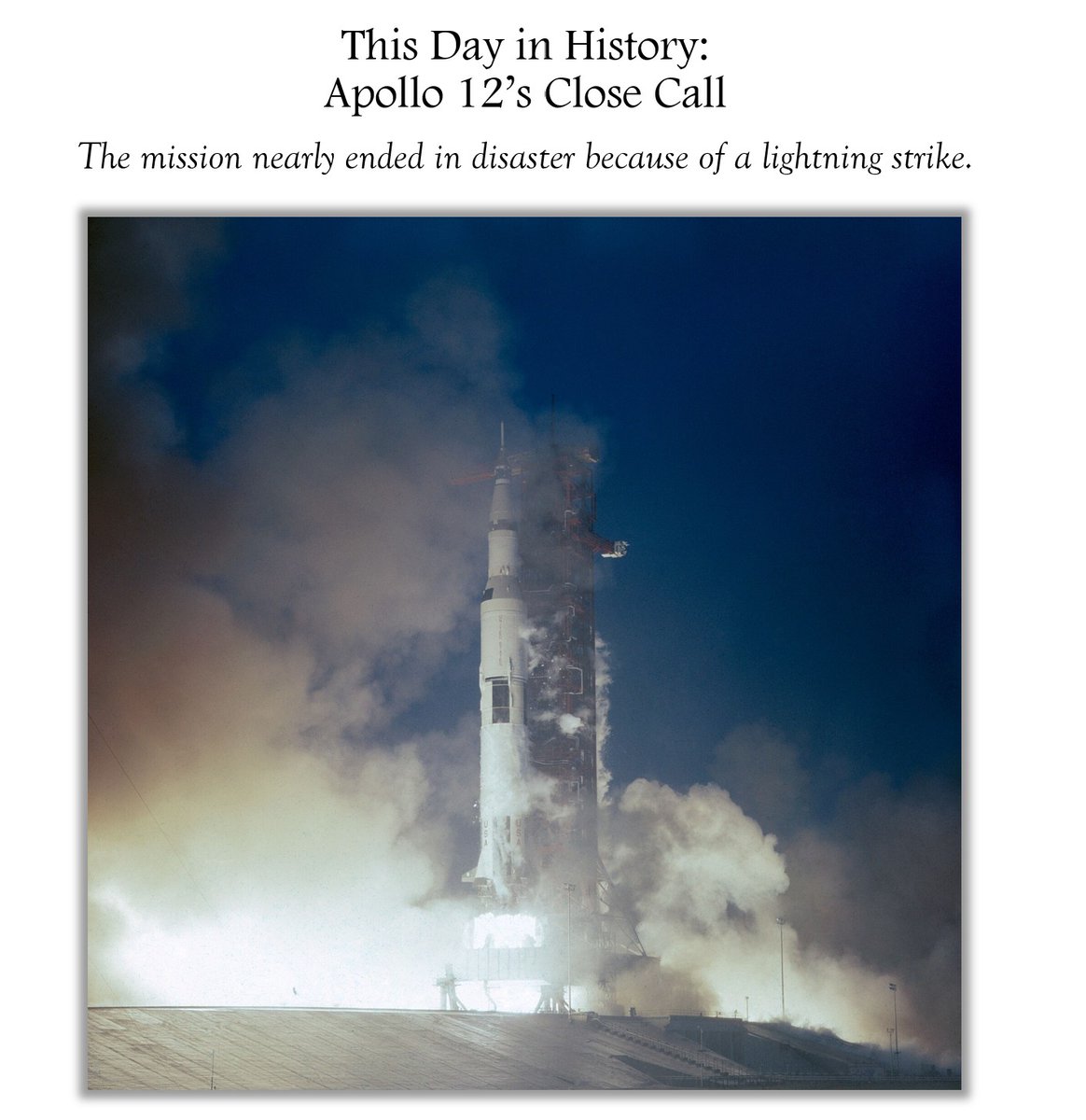 On this day in 1969, Pete Conrad and Alan Bean become the third and fourth humans to walk on the Moon. But did you know that they almost didn’t make it to the Moon at all?  Apollo 12 nearly ended in disaster because of a lightning strike.

/1 of X #storytime 🧵👇
