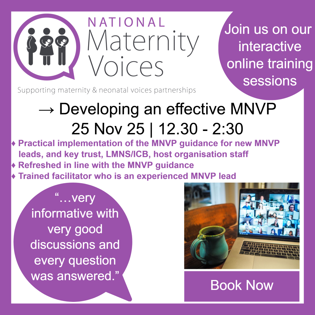 NatMatVoicesorg's tweet photo. Developing an Effective MNVP | Tue 25 Nov 25 | 12.30-2.30

Useful for new MNVP leads, &amp; for staff with key supporting roles

It covers: 
Navigating the MNVP guidance
Working Relationships and roles
Meaningful co-production, Workplans &amp; Budgets 

Book: https://t.co/O18vXVMSaW https://t.co/nsFwzsY26L